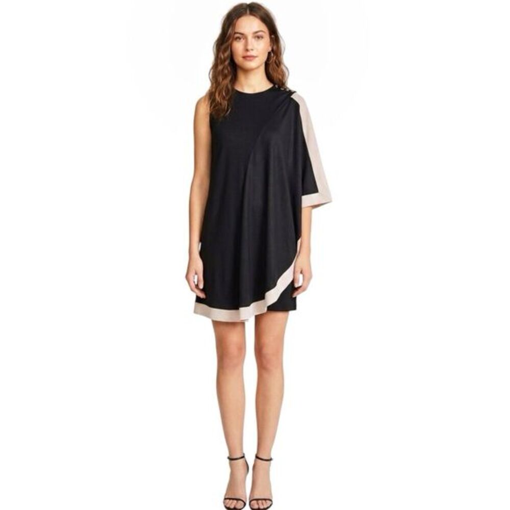 Ted Baker Womens London Midi Sheath Dress  Black Cocktail Luxury Asymmetric Sz 4